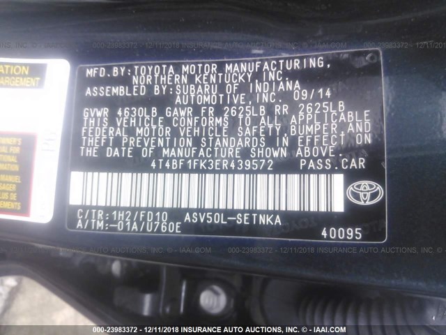 4T4BF1FK3ER439572 - 2014 TOYOTA CAMRY L/SE/LE/XLE 深蓝色 照片 9