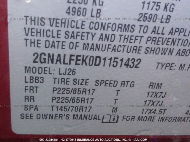 2GNALFEK0D1151432 - 2013 CHEVROLET EQUINOX LTZ MAROON photo 9