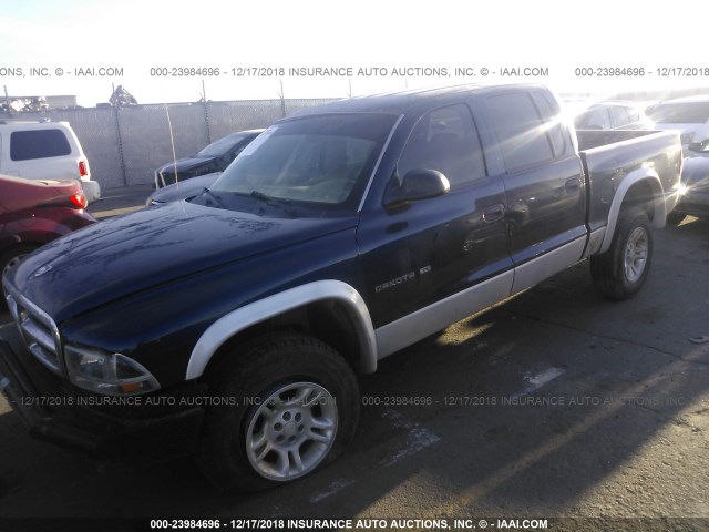 1B7HG2AN91S262691 - 2001 DODGE DAKOTA QUAD BLUE photo 2