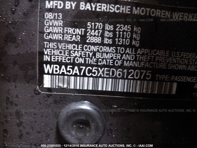 WBA5A7C5XED612075 - 2014 BMW 528 XI GRAY photo 9