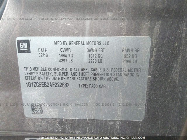 1G1ZC5EB2AF222682 - 2010 CHEVROLET MALIBU 1LT BROWN photo 9