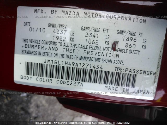 JM1BL1H49A1271454 - 2010 MAZDA SPEED 3 RED photo 9