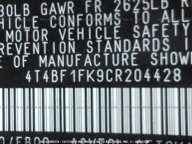 4T4BF1FK9CR204428 - 2012 TOYOTA CAMRY SE/LE/XLE 白色 照片 9