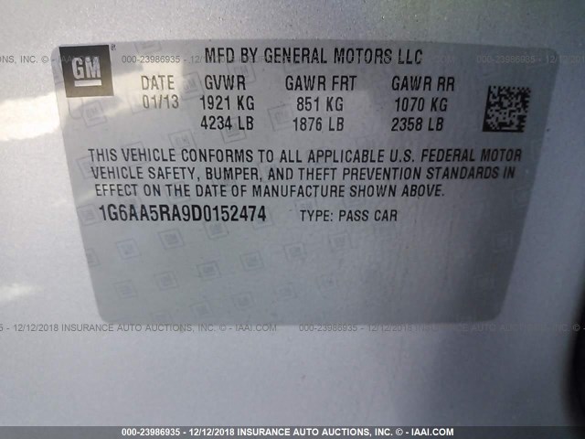 1G6AA5RA9D0152474 - 2013 CADILLAC ATS SILVER photo 9