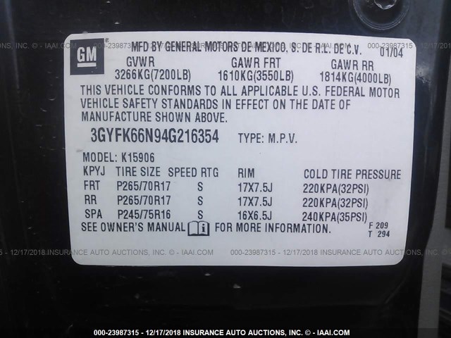 3GYFK66N94G216354 - 2004 CADILLAC ESCALADE BLACK photo 9