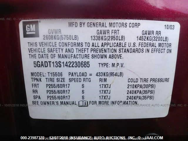 5GADT13S142230685 - 2004 BUICK RAINIER CXL MAROON photo 9