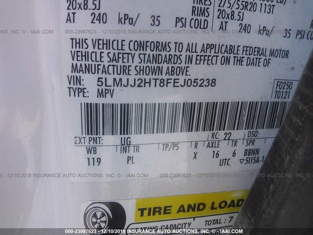 5LMJJ2HT8FEJ05238 - 2015 LINCOLN NAVIGATOR 白色 照片 9