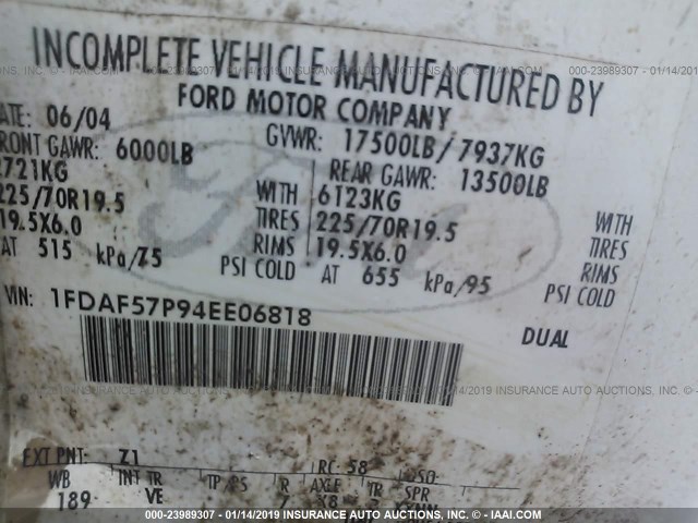 1FDAF57P94EE06818 - 2004 FORD F550 SUPER DUTY Unknown photo 9