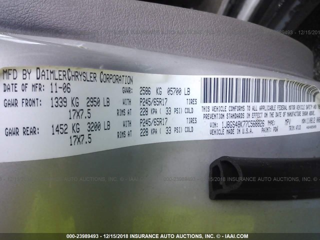 1J8GS48K77C566826 - 2007 JEEP GRAND CHEROKEE LAREDO/COLUMBIA/FREEDOM SILVER photo 9