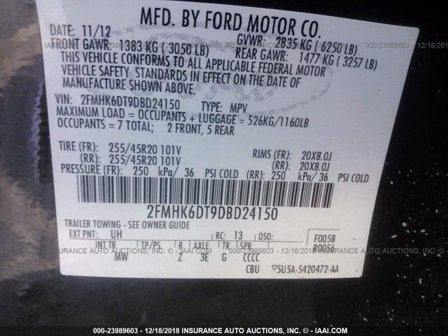 2FMHK6DT9DBD24150 - 2013 FORD FLEX LIMITED BLACK photo 9