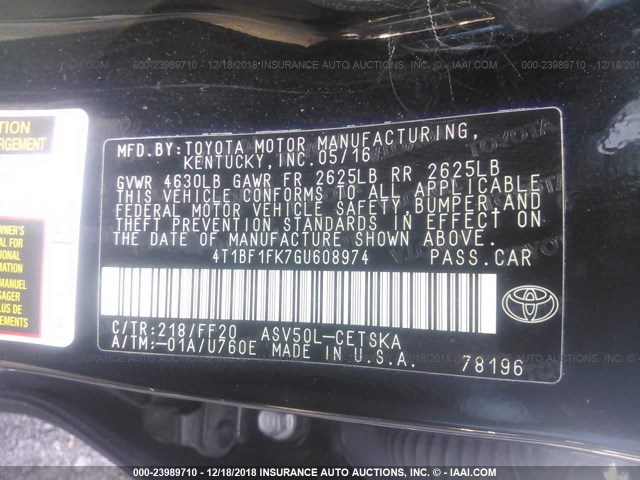 4T1BF1FK7GU608974 - 2016 TOYOTA CAMRY LE/XLE/SE/XSE 黑色 照片 9