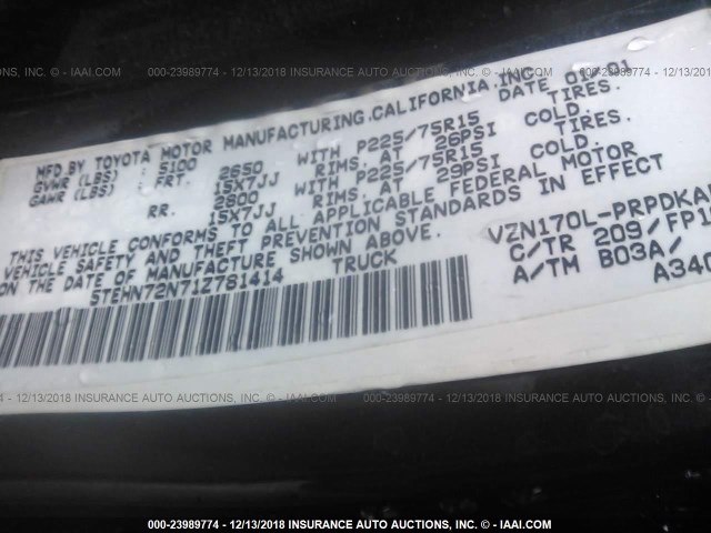 5TEHN72N71Z781414 - 2001 TOYOTA TACOMA DOUBLE CAB 黑色 照片 9