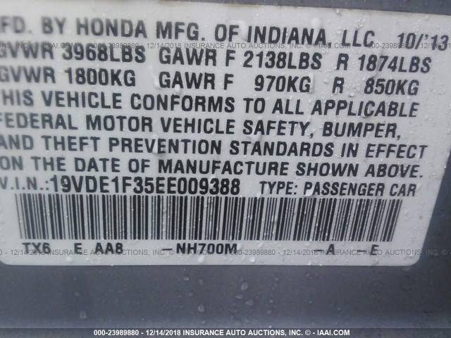 19VDE1F35EE009388 - 2014 ACURA ILX 20 SILVER photo 9