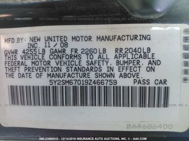 5Y2SM67019Z466759 - 2009 PONTIAC VIBE BLACK photo 9