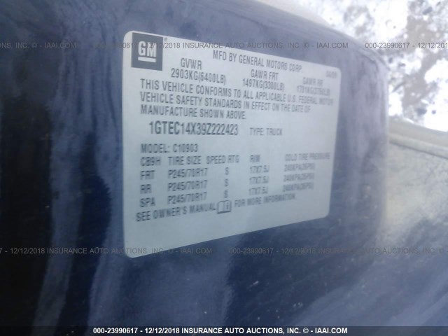 1GTEC14X39Z222423 - 2009 GMC SIERRA C1500 BLUE photo 9