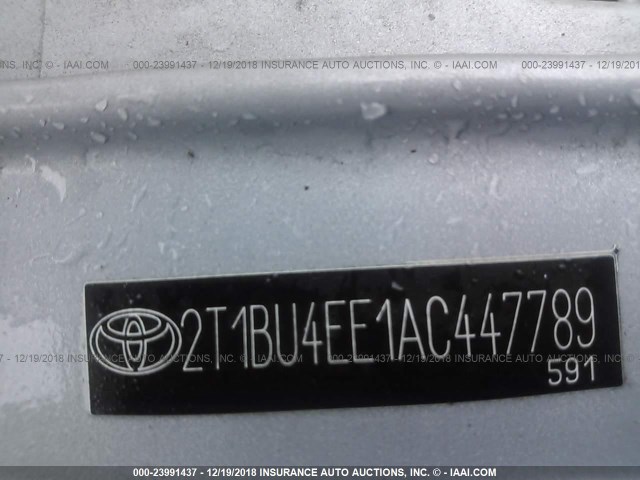 2T1BU4EE1AC447789 - 2010 TOYOTA COROLLA S/LE/XLE SILVER photo 9