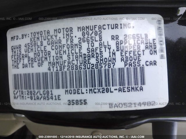 4T1BF28B63U285787 - 2003 TOYOTA AVALON XL/XLS BLACK photo 9