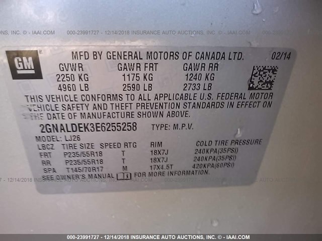 2GNALDEK3E6255258 - 2014 CHEVROLET EQUINOX LTZ GOLD photo 9