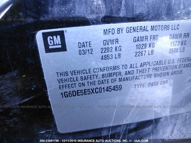 1G6DE5E5XC0145459 - 2012 CADILLAC CTS LUXURY COLLECTION BLACK photo 9