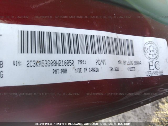 2C3KA53G08H210850 - 2008 CHRYSLER 300 TOURING RED photo 9