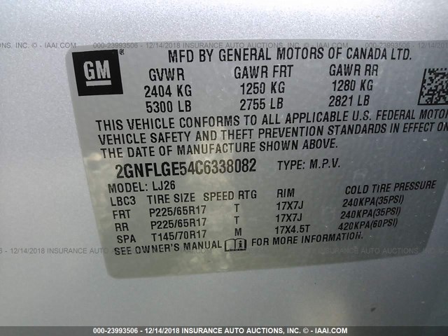 2GNFLGE54C6338082 - 2012 CHEVROLET EQUINOX LTZ SILVER photo 9