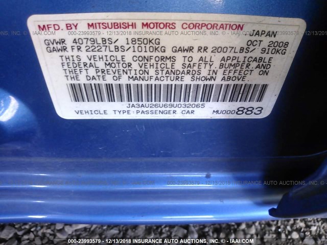 JA3AU26U69U032065 - 2009 MITSUBISHI LANCER ES/ES SPORT BLUE photo 9