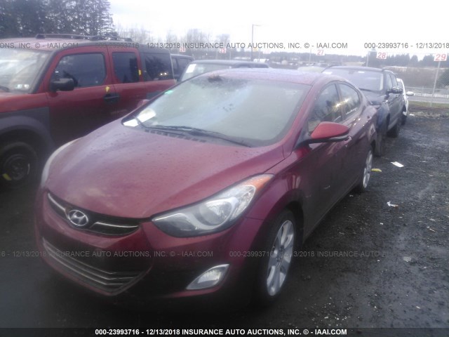 5NPDH4AE4DH424494 - 2013 HYUNDAI ELANTRA GLS/LIMITED RED photo 2