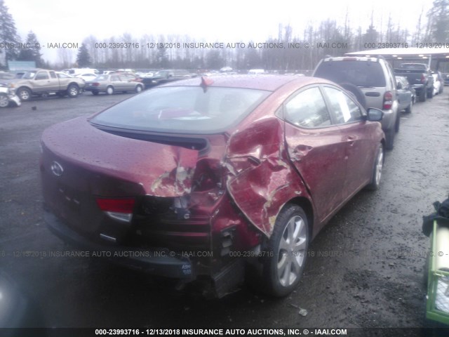 5NPDH4AE4DH424494 - 2013 HYUNDAI ELANTRA GLS/LIMITED RED photo 4