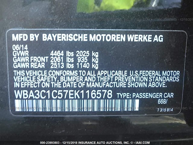 WBA3C1C57EK116578 - 2014 BMW 328 I SULEV BLACK photo 9