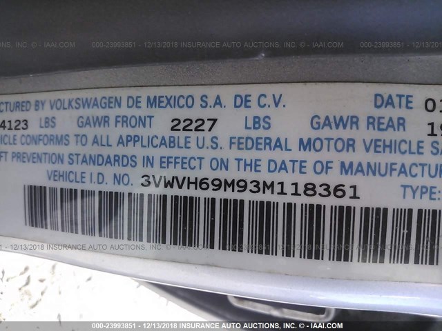 3VWVH69M93M118361 - 2003 VOLKSWAGEN JETTA GLI SILVER photo 9