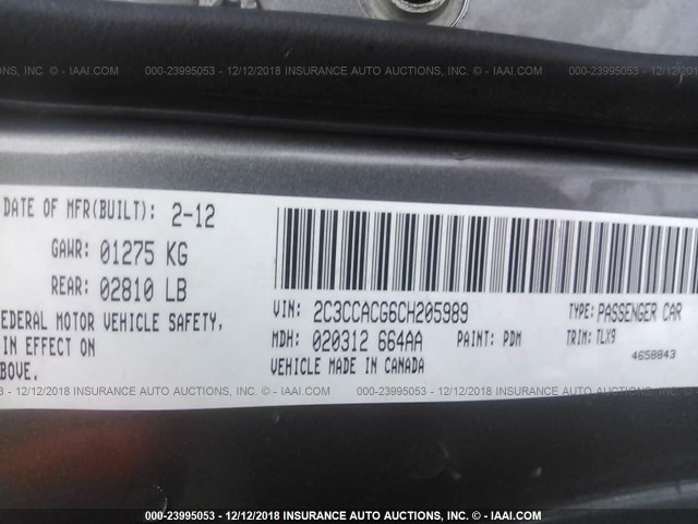 2C3CCACG6CH205989 - 2012 CHRYSLER 300 LIMITED GRAY photo 9