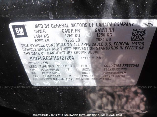 2GNFLGE36H6121204 - 2017 CHEVROLET EQUINOX PREMIER BLACK photo 9