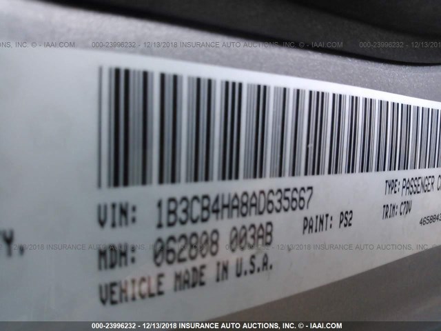 1B3CB4HA8AD635667 - 2010 DODGE CALIBER SXT SILVER photo 9