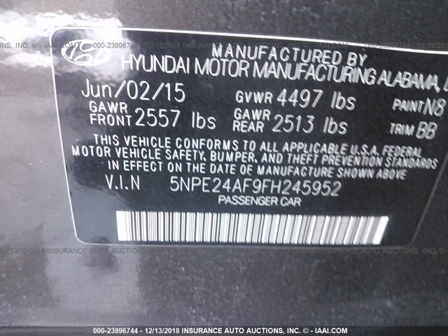 5NPE24AF9FH245952 - 2015 HYUNDAI SONATA SE BROWN photo 9