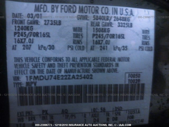 1FMDU74E22ZA25402 - 2002 FORD EXPLORER EDDIE BAUER GREEN photo 9