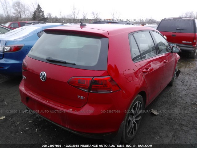 3VW217AU4GM017100 - 2016 VOLKSWAGEN GOLF S/SE/SEL RED photo 4