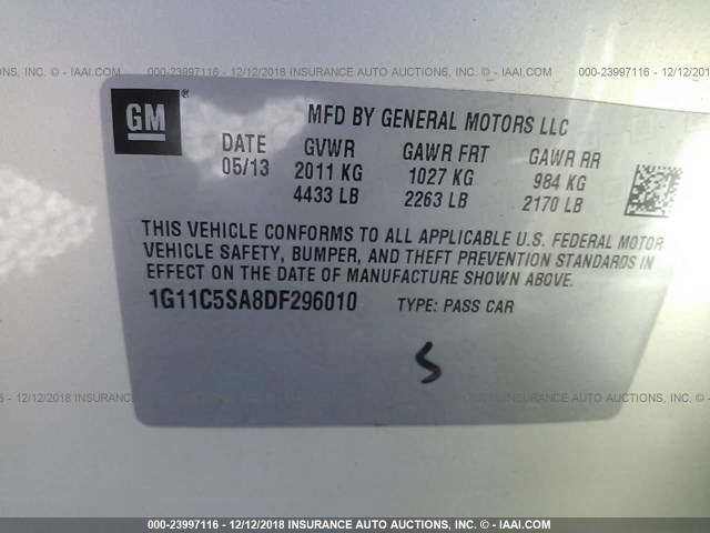 1G11C5SA8DF296010 - 2013 CHEVROLET MALIBU 1LT TAN photo 9