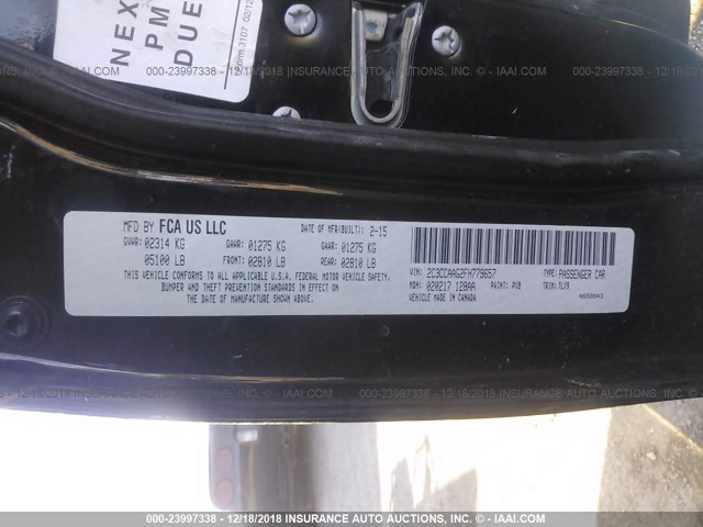 2C3CCAAG2FH779657 - 2015 CHRYSLER 300 LIMITED BLACK photo 9