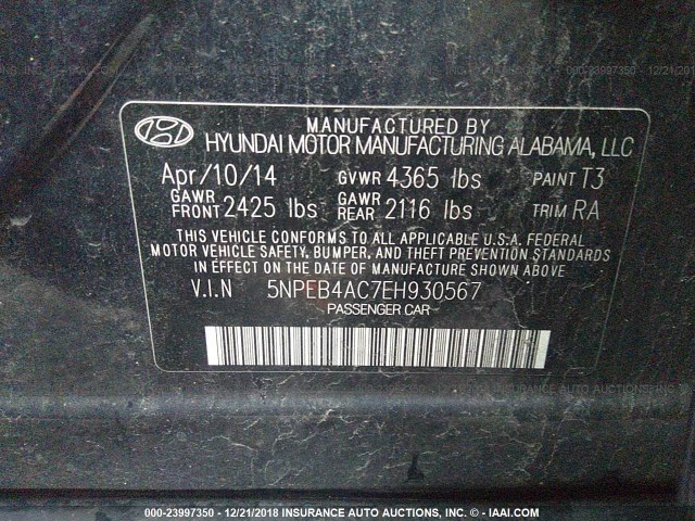 5NPEB4AC7EH930567 - 2014 HYUNDAI SONATA GLS Dark Blue photo 9