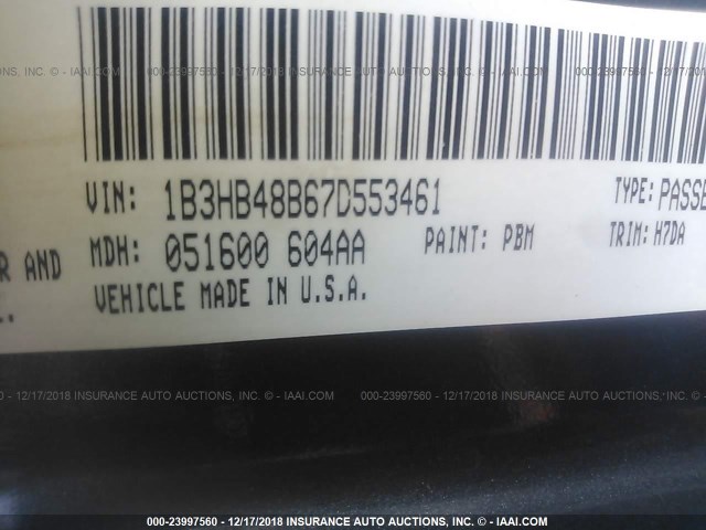 1B3HB48B67D553461 - 2007 DODGE CALIBER SXT GRAY photo 9