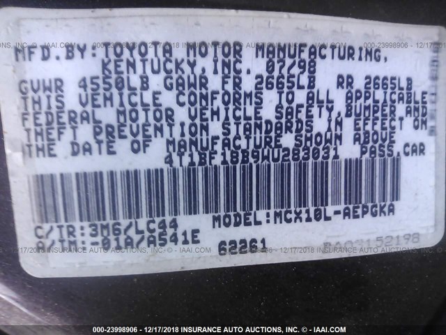 4T1BF18B9WU283031 - 1998 TOYOTA AVALON XL/XLS PURPLE photo 9