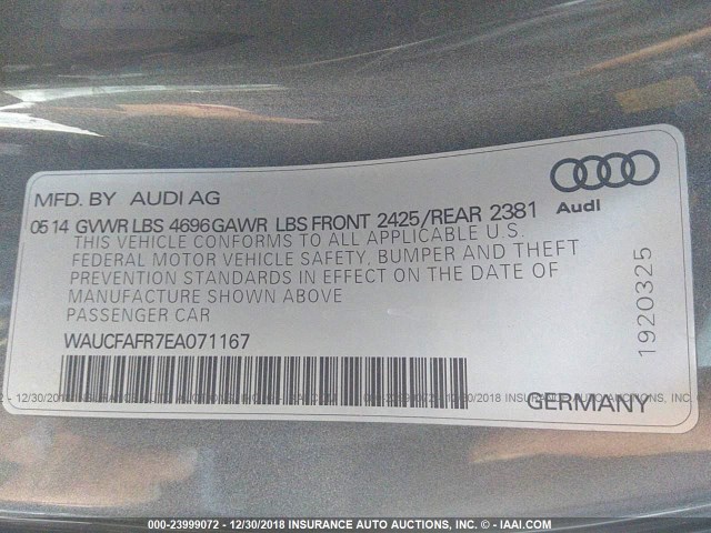 WAUCFAFR7EA071167 - 2014 AUDI A5 PREMIUM GRAY photo 9