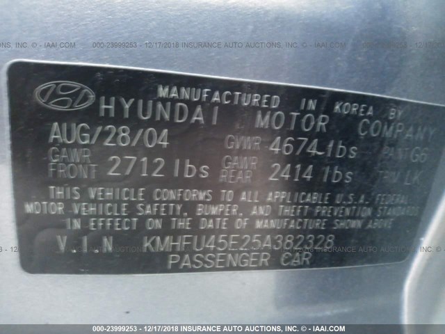 KMHFU45E25A382328 - 2005 HYUNDAI XG 350 BLUE photo 9