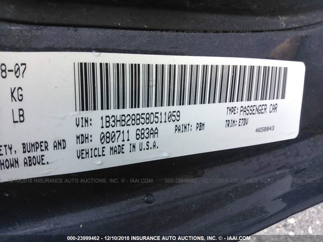 1B3HB28B58D511059 - 2008 DODGE CALIBER GRAY photo 9