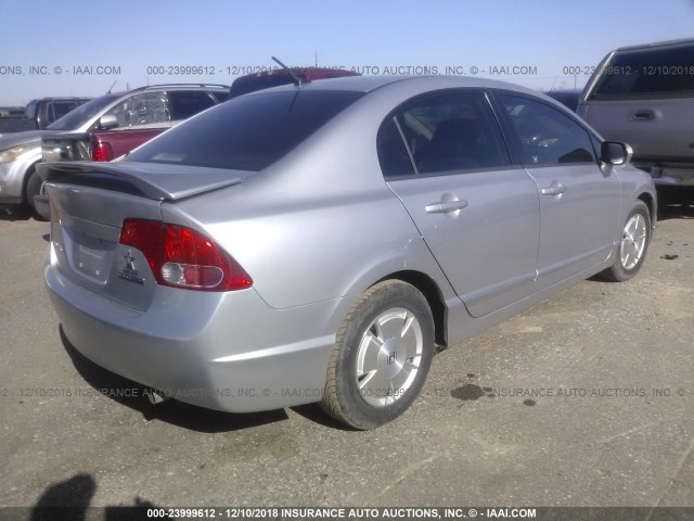 JHMFA36238S011588 - 2008 HONDA CIVIC HYBRID SILVER photo 4