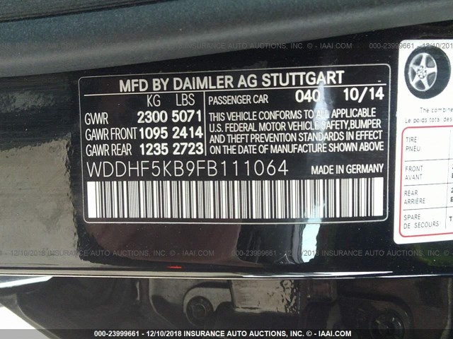 WDDHF5KB9FB111064 - 2015 MERCEDES-BENZ E 350 BLACK photo 9