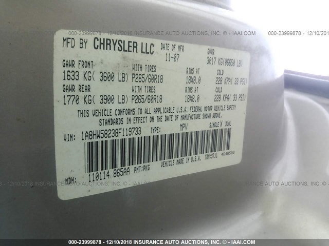 1A8HW58238F119733 - 2008 CHRYSLER ASPEN LIMITED Champagne photo 9