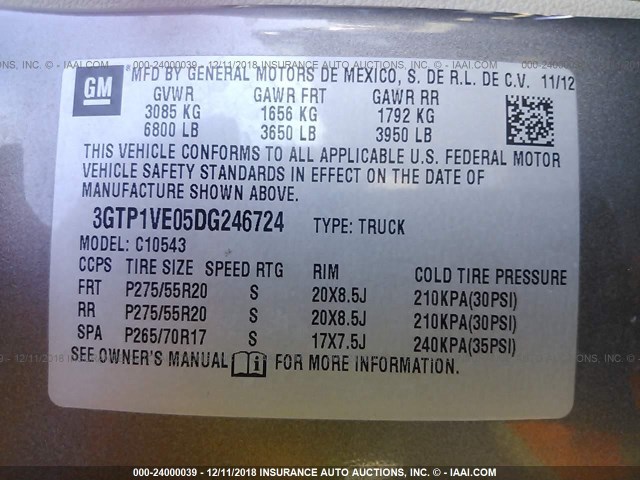 3GTP1VE05DG246724 - 2013 GMC SIERRA C1500 SLE BROWN photo 9