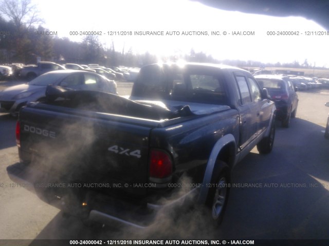 1B7HG48N72S587746 - 2002 DODGE DAKOTA QUAD SLT BLUE photo 4