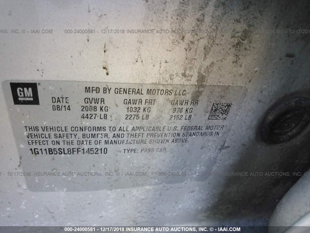 1G11B5SL8FF145210 - 2015 CHEVROLET MALIBU LS SILVER photo 9